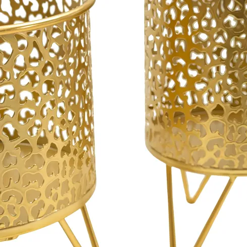 Set 2 Portavasi in Metallo Traforato Oro Vasi Rimovibili da Interno