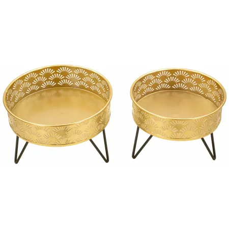 Set 2 Portavasi Bassi Metallo Nero Oro 20 e 18 cm Vasi Rimovibili
