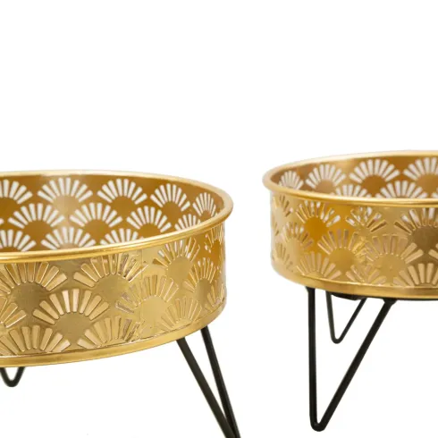 Set 2 Portavasi Bassi Metallo Nero Oro 20 e 18 cm Vasi Rimovibili