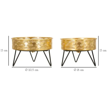 Set 2 Portavasi Bassi Metallo Nero Oro 20 e 18 cm Vasi Rimovibili