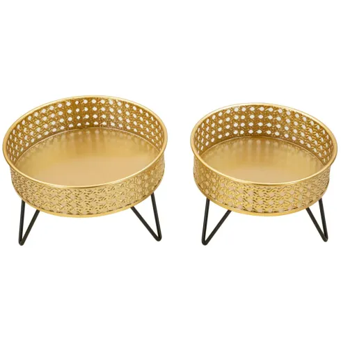 Set 2 Portavasi Bassi Metallo Intrecciato Oro Nero con Vasi Rimovibili