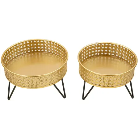 Set 2 Portavasi Bassi Metallo Intrecciato Oro Nero con Vasi Rimovibili