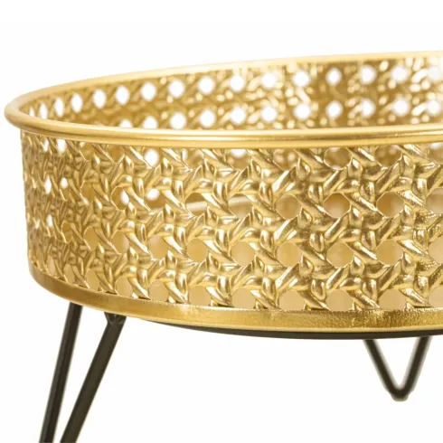 Set 2 Portavasi Bassi Metallo Intrecciato Oro Nero con Vasi Rimovibili