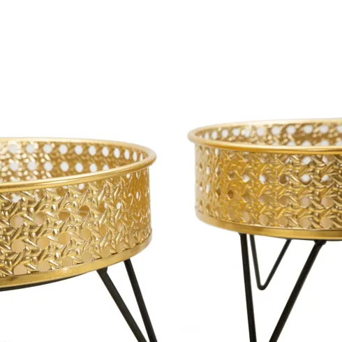Set 2 Portavasi Bassi Metallo Intrecciato Oro Nero con Vasi Rimovibili