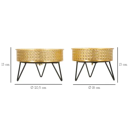 Set 2 Portavasi Bassi Metallo Intrecciato Oro Nero con Vasi Rimovibili