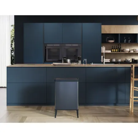Pattumiera Keter 54L Blu Perlato Apertura Push per Cucina con Gambe