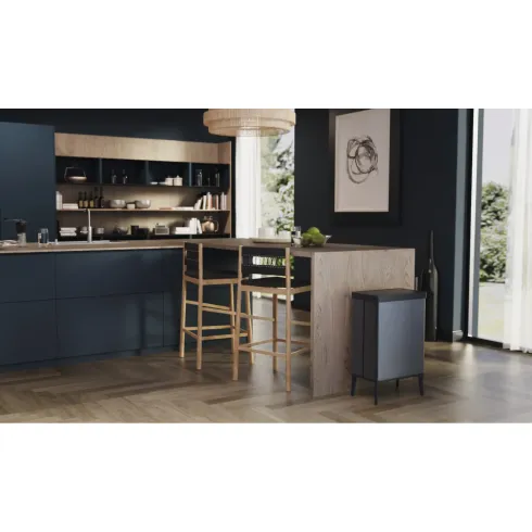 Pattumiera Keter 54L Blu Perlato Apertura Push per Cucina con Gambe
