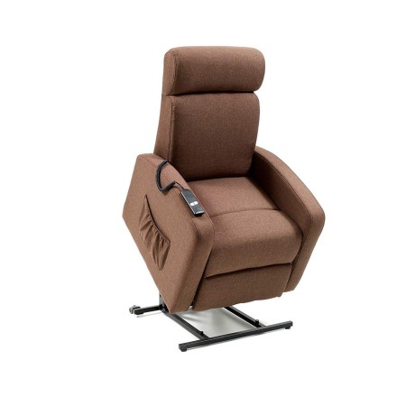Poltrona Alzapersona Marrone Elettrica Tessuto Reclinabile per Anziani Relax
