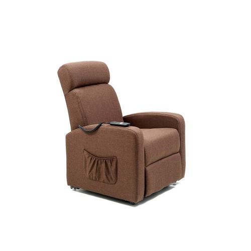 Poltrona Alzapersona Marrone Elettrica Tessuto Reclinabile per Anziani Relax