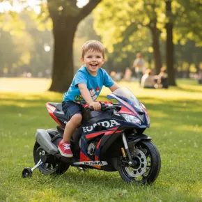 Moto Elettrica per Bambini Honda 12V Blu con Rotelle Laterali Luci LED 2