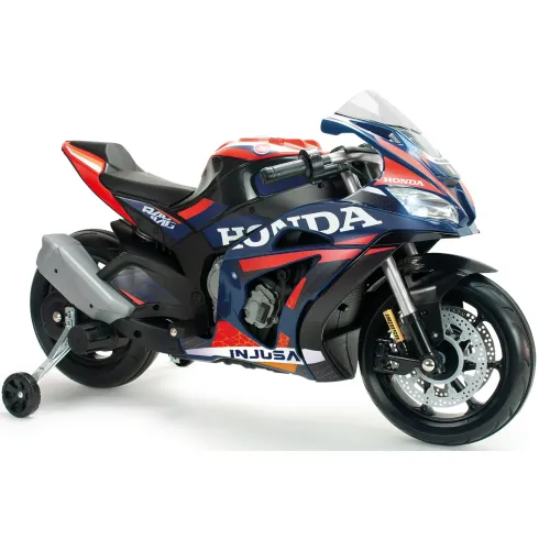 Moto Elettrica per Bambini Honda 12V Blu con Rotelle Laterali Luci LED