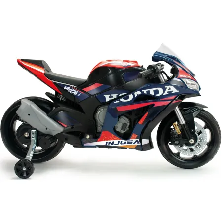 Moto Elettrica per Bambini Honda 12V Blu con Rotelle Laterali Luci LED