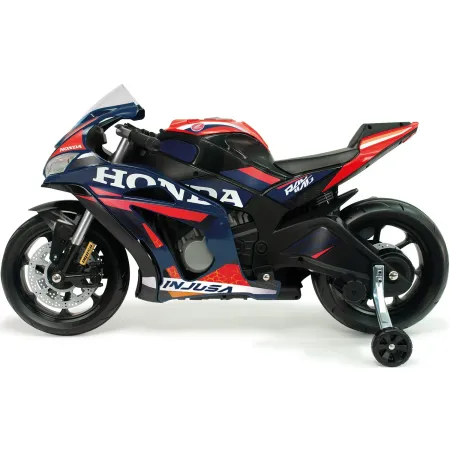 Moto Elettrica per Bambini Honda 12V Blu con Rotelle Laterali Luci LED