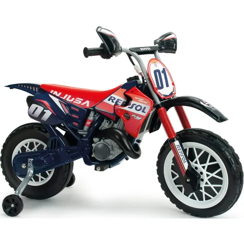 Moto Elettrica per Bambini Repsol 6V Rosso Blu Rotelle Laterali Sport