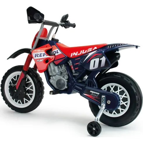 Moto Elettrica per Bambini Repsol 6V Rosso Blu Rotelle Laterali Sport