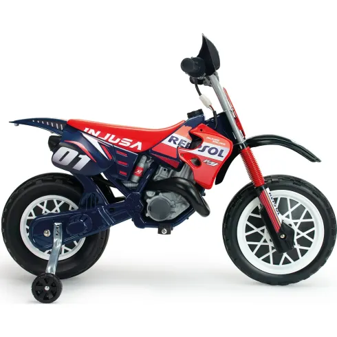 Moto Elettrica per Bambini Repsol 6V Rosso Blu Rotelle Laterali Sport