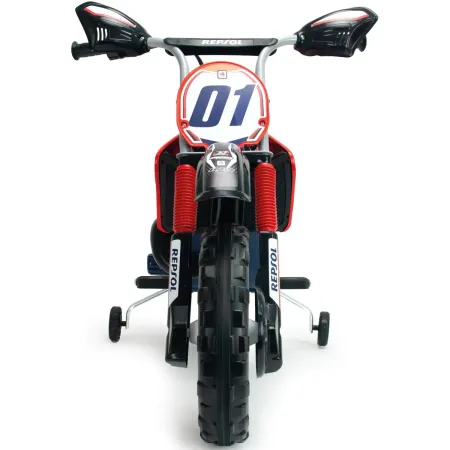 Moto Elettrica per Bambini Repsol 6V Rosso Blu Rotelle Laterali Sport