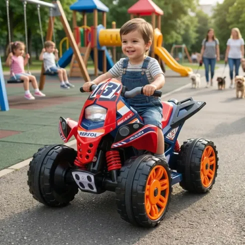 Quad Elettrico per Bambini Rosso Blu Repsol 12V Ruote Antiscivolo