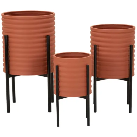 Set 3 Portavasi in Metallo Effetto Mattone Rosso Nero da Interno