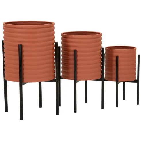 Set 3 Portavasi in Metallo Effetto Mattone Rosso Nero da Interno