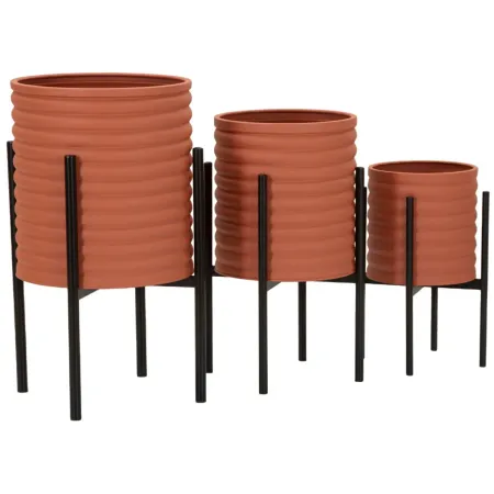 Set 3 Portavasi in Metallo Effetto Mattone Rosso Nero da Interno