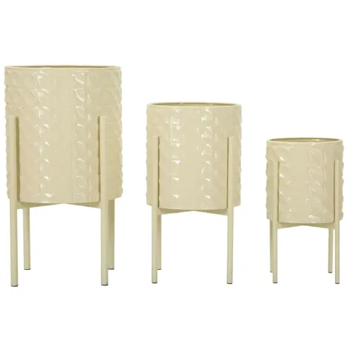 Set 3 Portavasi in Metallo Crema 36-30-24 cm da Interno Porta Piante
