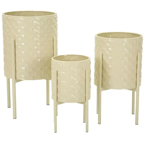 Set 3 Portavasi in Metallo Crema 36-30-24 cm da Interno Porta Piante