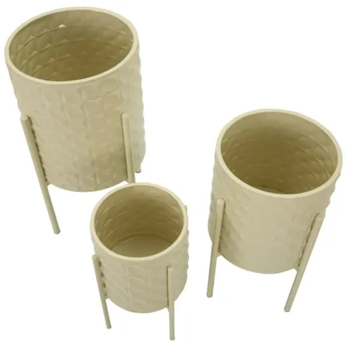 Set 3 Portavasi in Metallo Crema 36-30-24 cm da Interno Porta Piante