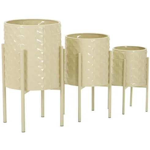 Set 3 Portavasi in Metallo Crema 36-30-24 cm da Interno Porta Piante