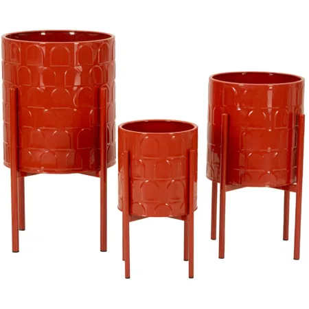 Set 3 Portavasi in Metallo Rosso 36-30-24 cm da Interno Porta Piante