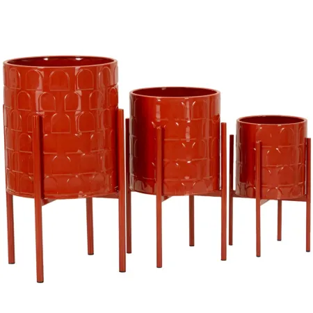 Set 3 Portavasi in Metallo Rosso 36-30-24 cm da Interno Porta Piante
