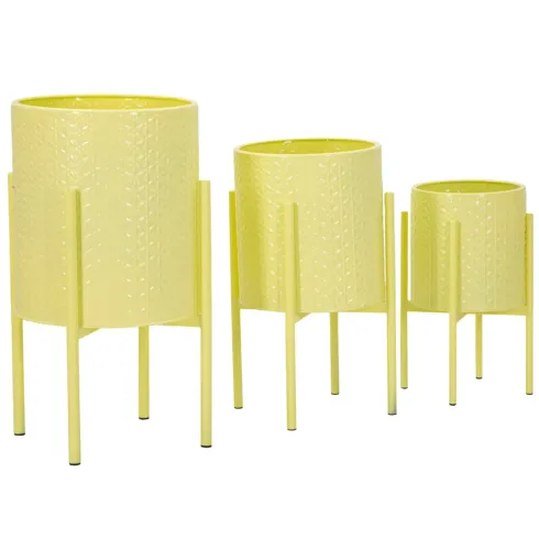 Set 3 Portavasi in Metallo Giallo 36-30-24 cm da Interno Porta Piante