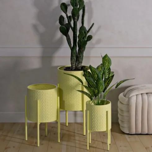 Set 3 Portavasi in Metallo Giallo 36-30-24 cm da Interno Porta Piante