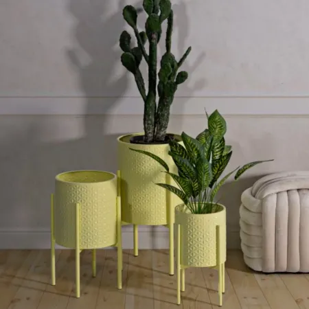 Set 3 Portavasi in Metallo Giallo 36-30-24 cm da Interno Porta Piante