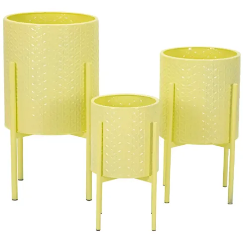 Set 3 Portavasi in Metallo Giallo 36-30-24 cm da Interno Porta Piante
