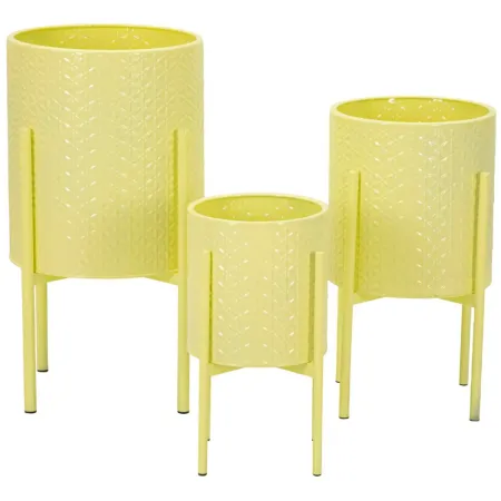 Set 3 Portavasi in Metallo Giallo 36-30-24 cm da Interno Porta Piante