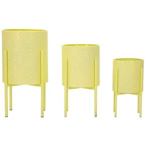Set 3 Portavasi in Metallo Giallo 36-30-24 cm da Interno Porta Piante