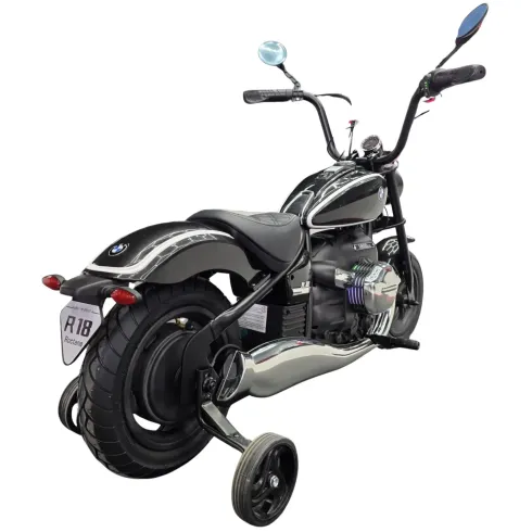 Moto Elettrica per Bambini 24V BMW R18 Nero Sedile Effetto Pelle Luci