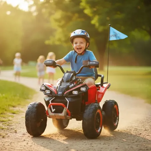 Quad Elettrico per Bambini 24V Rosso ATV Safari Telecomando MP3