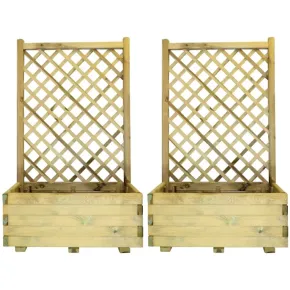 Set 2 Fioriere con Griglia in Legno Portavaso Telo Impermeabilizzante