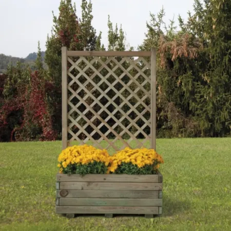 Set 2 Fioriere con Griglia in Legno Portavaso Telo Impermeabilizzante