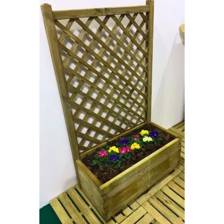 Set 2 Fioriere con Griglia in Legno Portavaso Telo Impermeabilizzante