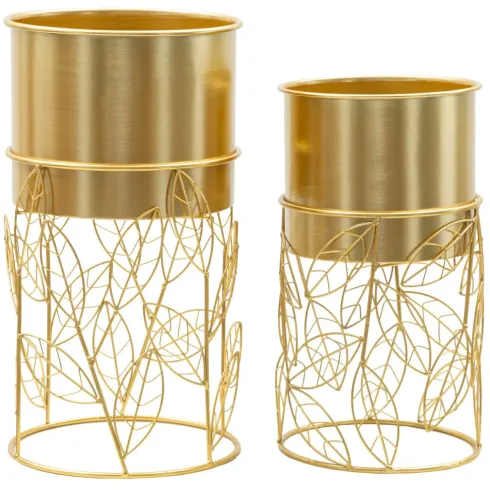 Set 2 Portavasi Metallo Dorato Foglie Intrecciate 23-20 cm da Interno