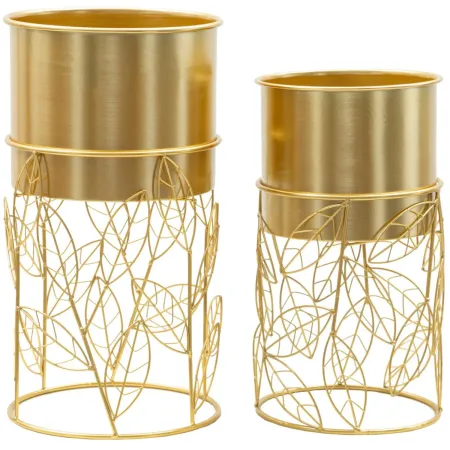 Set 2 Portavasi Metallo Dorato Foglie Intrecciate 23-20 cm da Interno