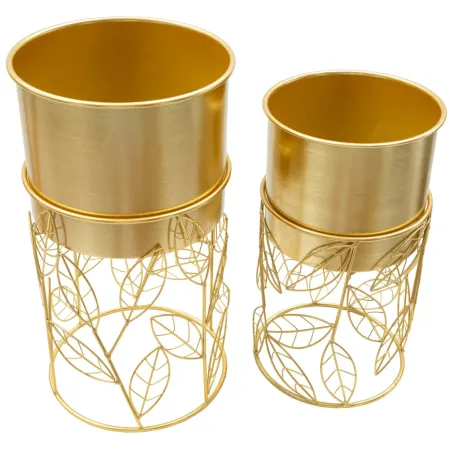 Set 2 Portavasi Metallo Dorato Foglie Intrecciate 23-20 cm da Interno
