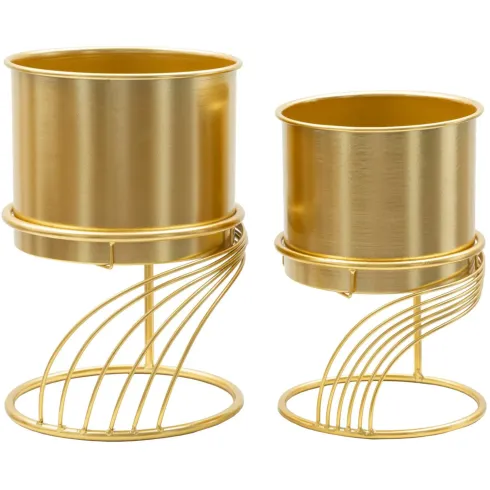Set 2 Portavasi Metallo Dorato Base a Spirale 23-20 cm da Interno
