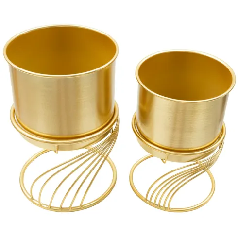 Set 2 Portavasi Metallo Dorato Base a Spirale 23-20 cm da Interno