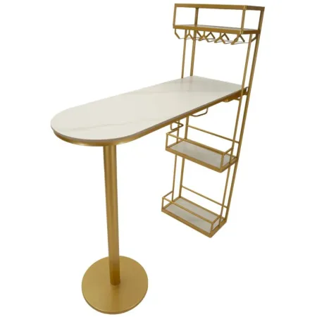 Bancone Bar Penisola Cucina Metallo Marmo Sintetico Bianco Oro Ripiani