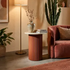 Tavolino da Caffè 53 cm Metallo Piano MDF Marmo Sintetico Rosso Bianco 2