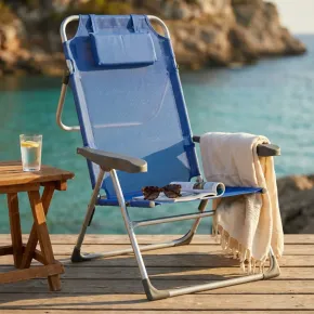 Sdraio Pieghevole Alta con Cuscino Textilene Azzurro Spiaggia Giardino 2